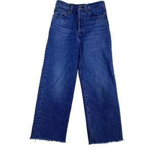 Levi's Ribcage Straight Jeans Women Sz 27 Short (27x24) Blue Frayed Hem SEE NOTE